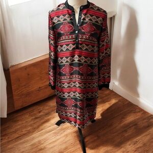 Jones New York Red and Black Patterned Midi Dress